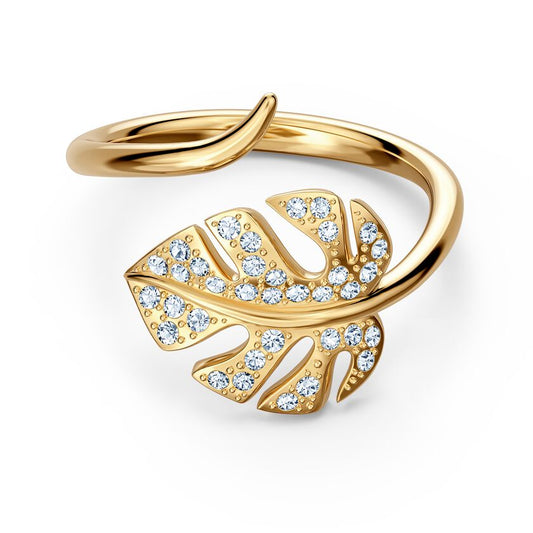Bague Swarovski Tropical Leaf, placage de ton doré