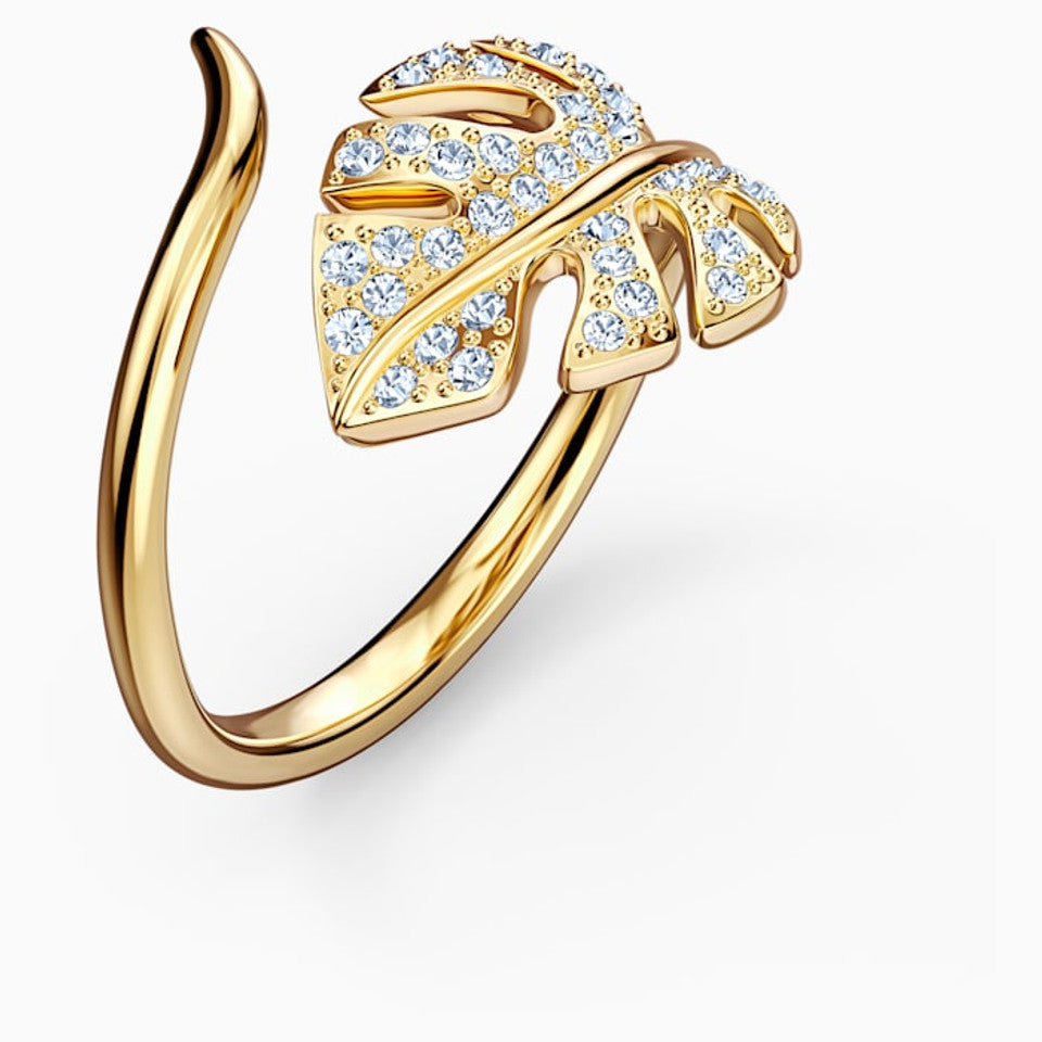 Bague Swarovski Tropical Leaf, placage de ton doré