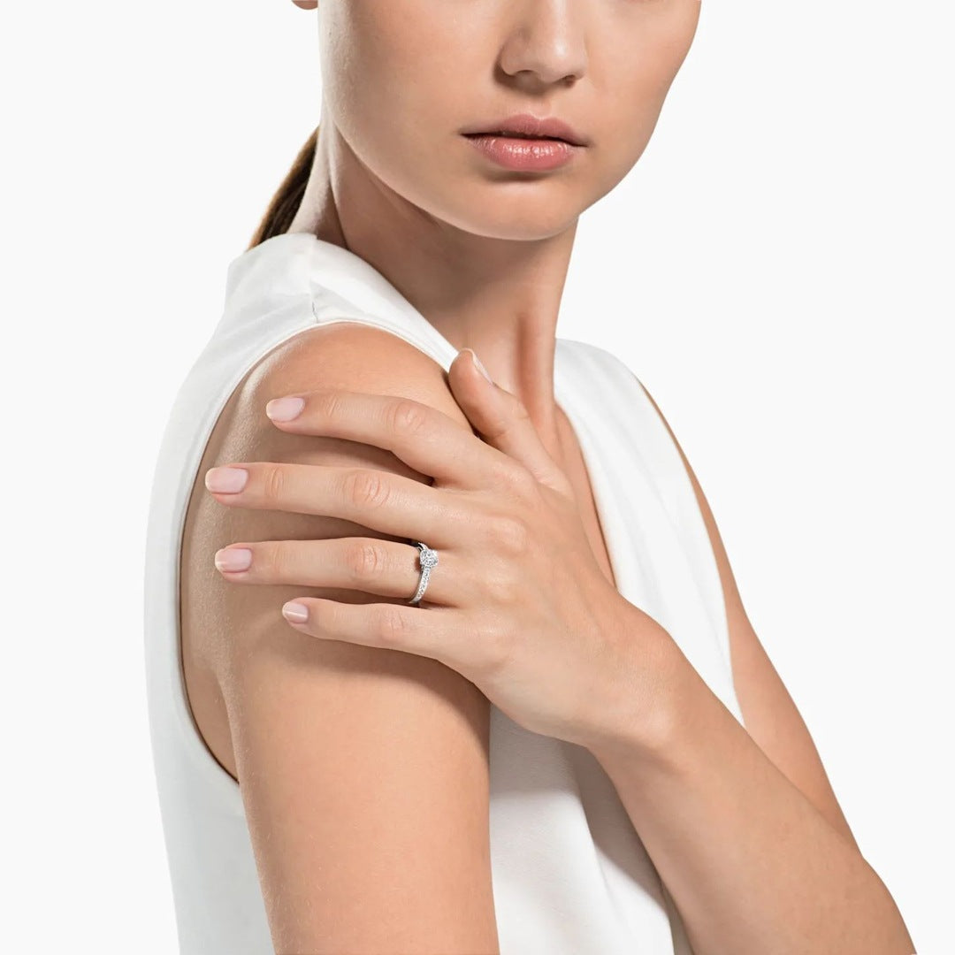 Bague Swarovski Attract Round, métal rhodié
