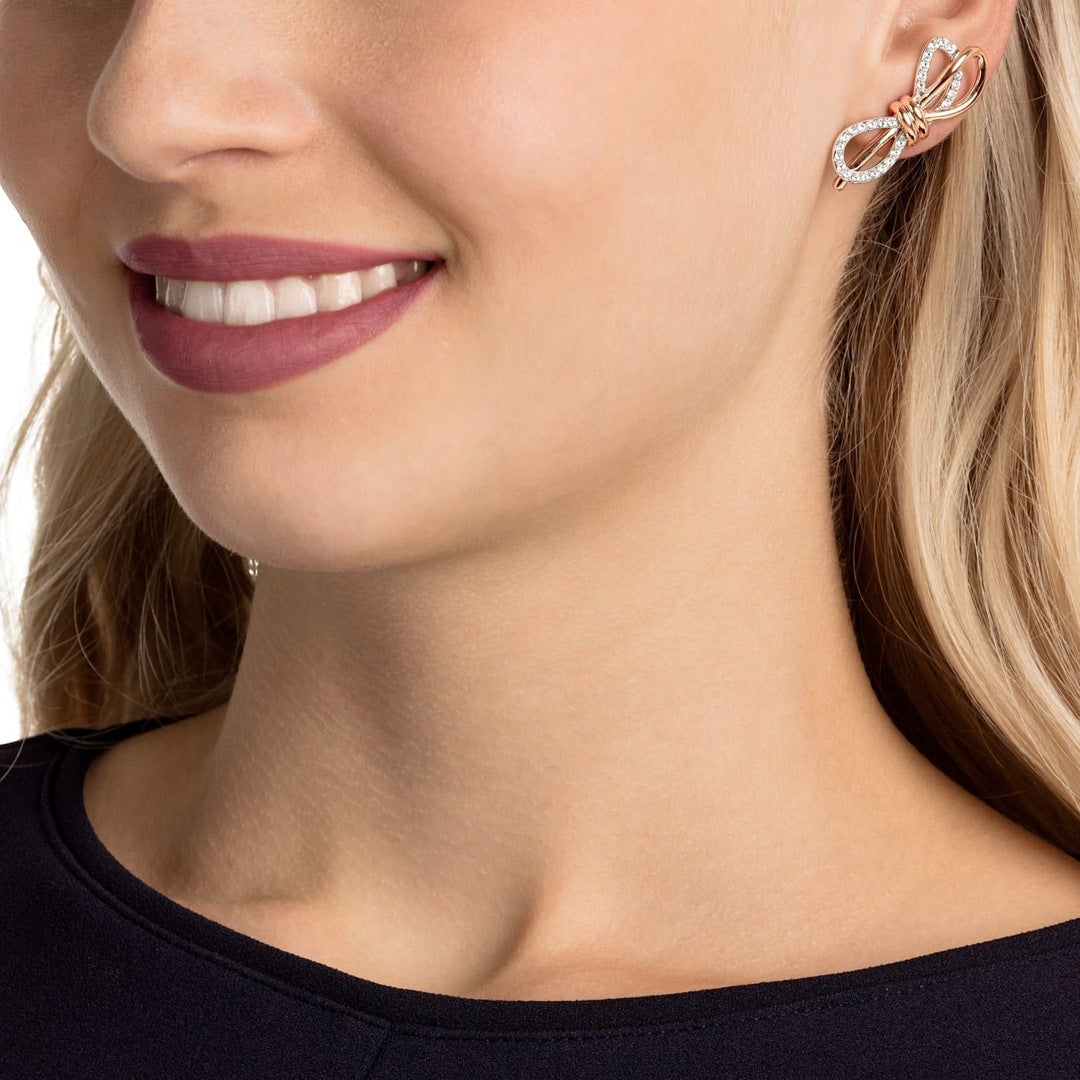 Boucles d'oreilles Swarovski Lifelong Bow, métal doré rose